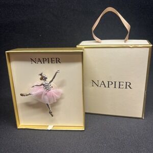 Napier Two Tone Ballerina Ballet Dancer Clear Gemstone Brooch Pin New In Box